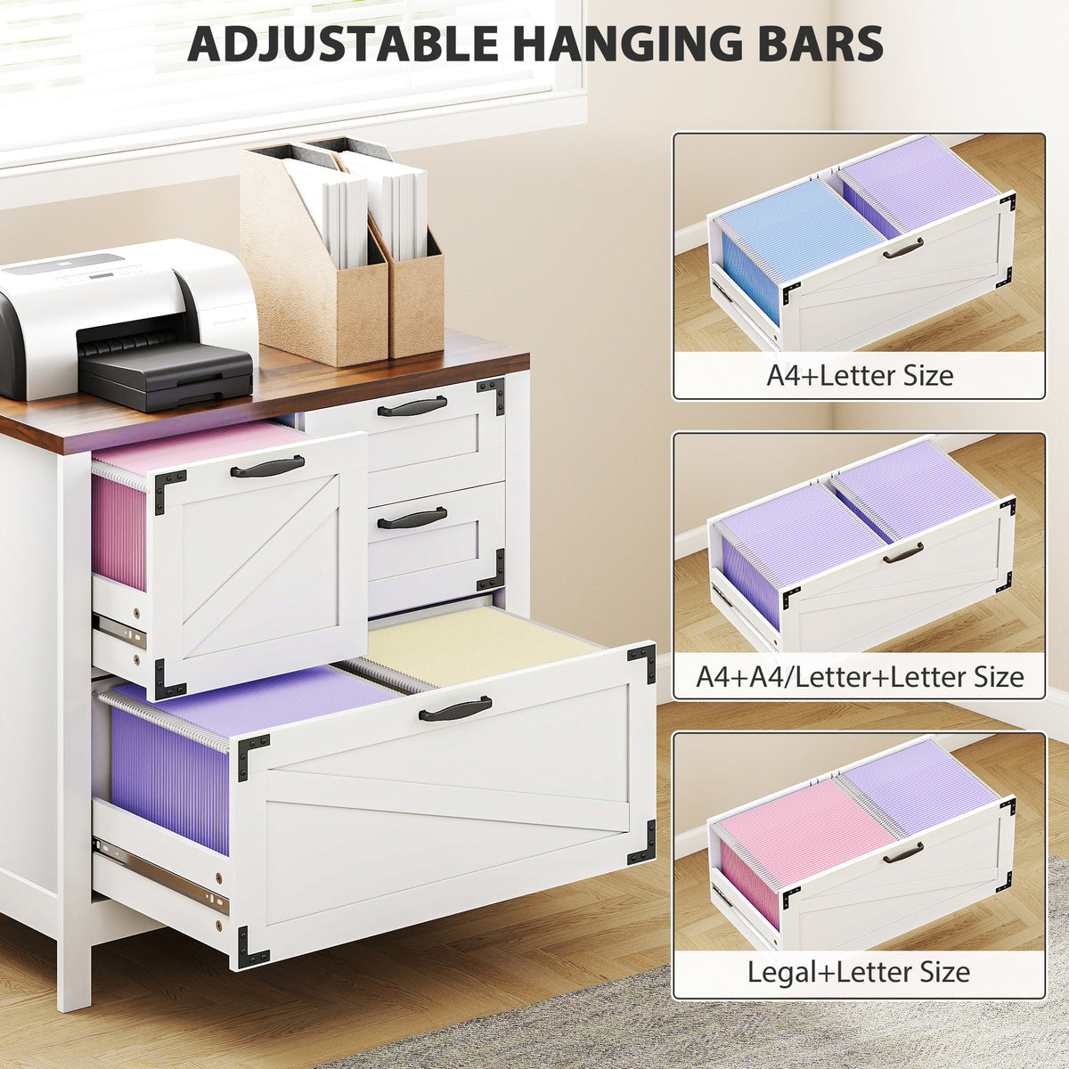 Lateral Filing Cabinet, Farmhouse File Cabinet with 4 Drawers, Fit Letter/A4/Legal Hanging Files – view 11