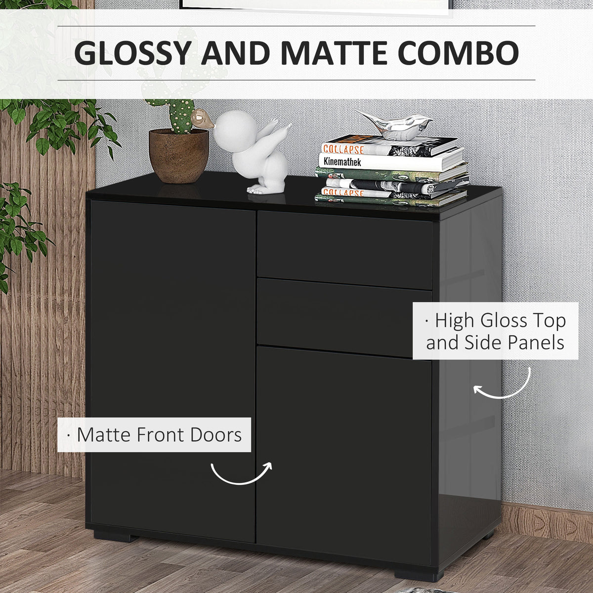 High Gloss Buffet Sideboard with 2 Drawers, 2 Doors and Adjustable Shelf – view 4