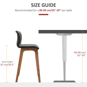 Modern Bar Stools Set of 2, Counter Height Bar Chair with PU Leather Wooden Frame Padding Seats for Dining Room Home Bar, Dark Brown