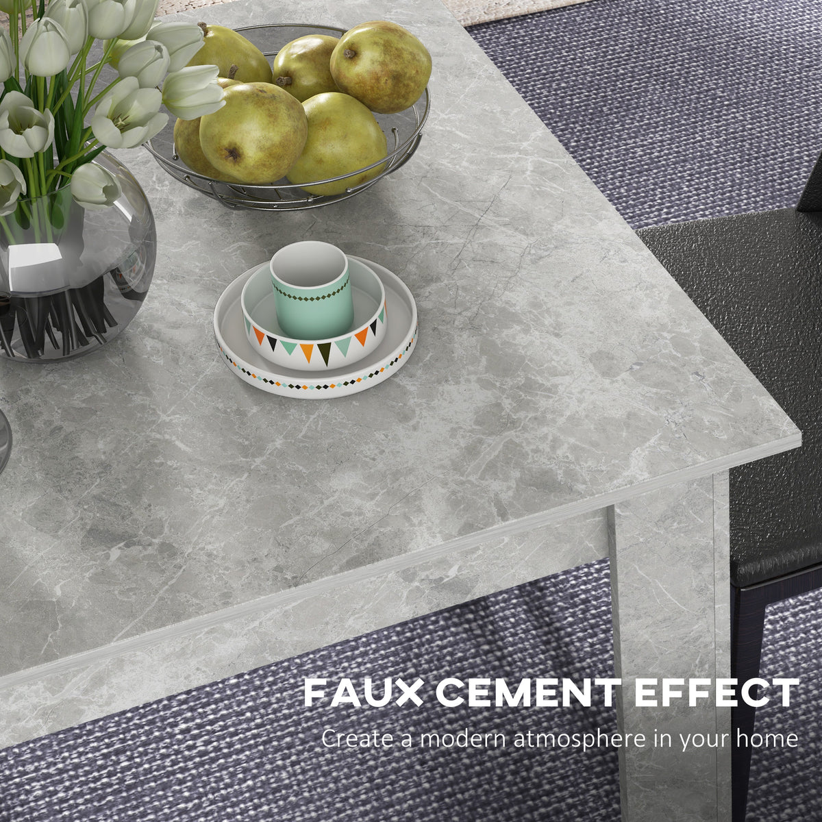 Square Dining Table, Modern Dining Room Table with Faux Cement Effect, Space Saving Small Kitchen Table, Cement Grey