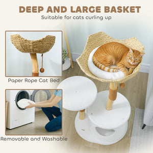 40" Real Wood Cat Tree, Cat Tower for Indoor Large Adult Cats with Scratching Posts, Condo, Perch, Washable Cushion,
