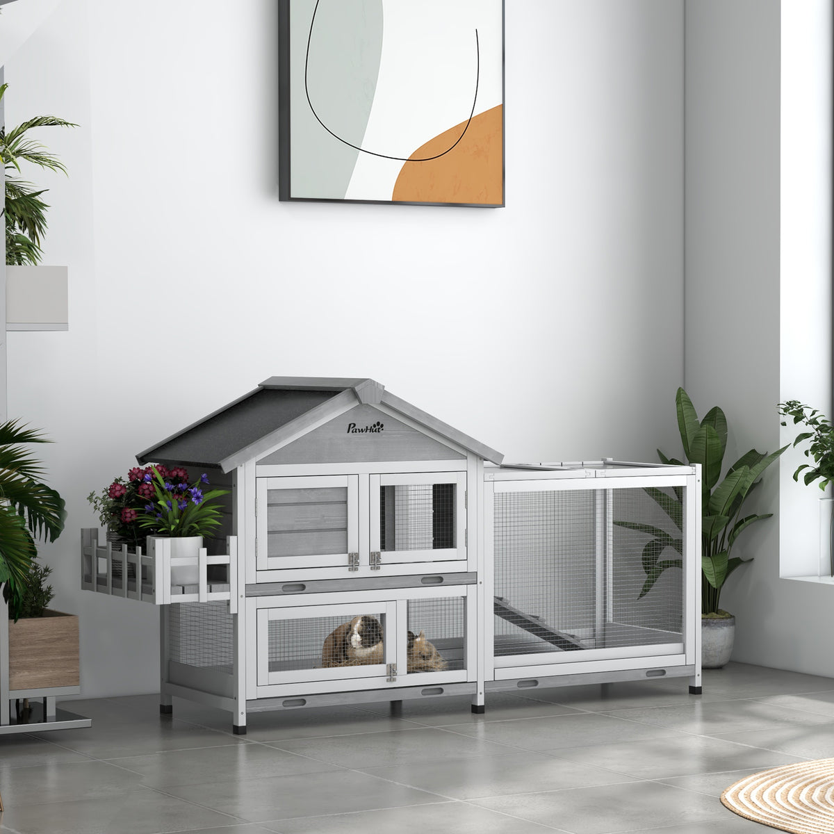 65" Wooden Rabbit Hutch, Pet Playpen with Openable Roof, Storage Box, for Rabbits and Small Animals – view 14