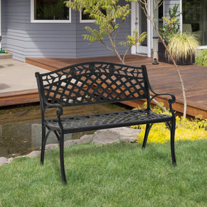 Outdoor Garden Bench, 40" Patio Bench with Aluminum Frame and Armrests, 2-Person Patio Loveseat with Floral Pattern for Park, Porch, Yard, Lawn, 485 LBS Capacity