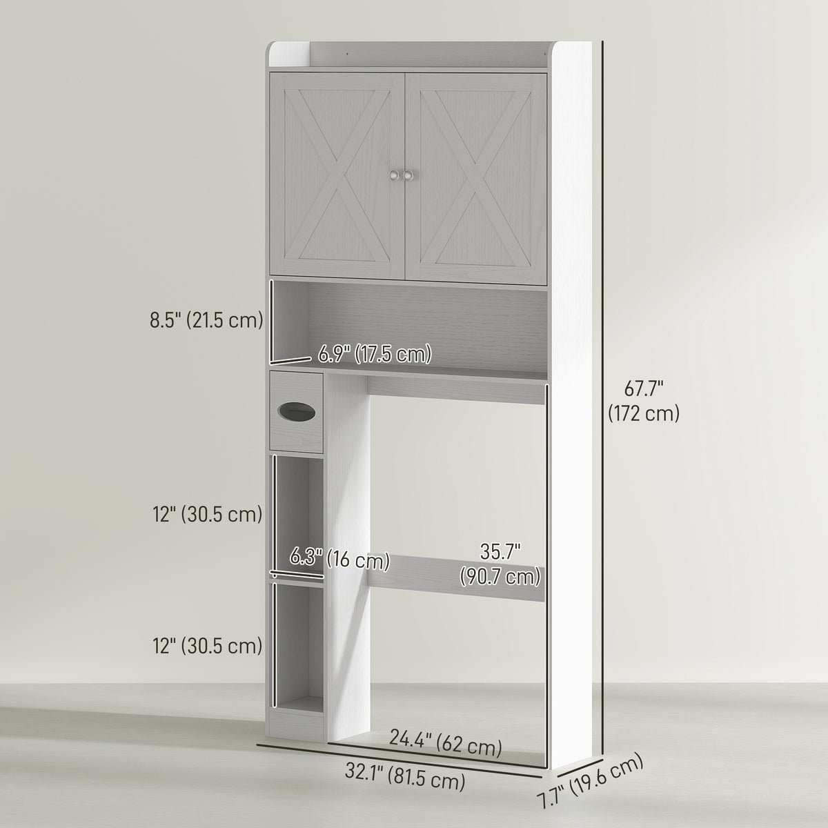 Farmhouse Over the Toilet Cabinet with Barn Doors, Over the Toilet Storage Cabinet with Adjustable Shelf, White