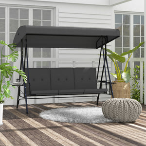3-Seat Outdoor Porch Swing Patio Swing with Adjustable Canopy, Side Tray, Removable Cushion for Garden – view 14