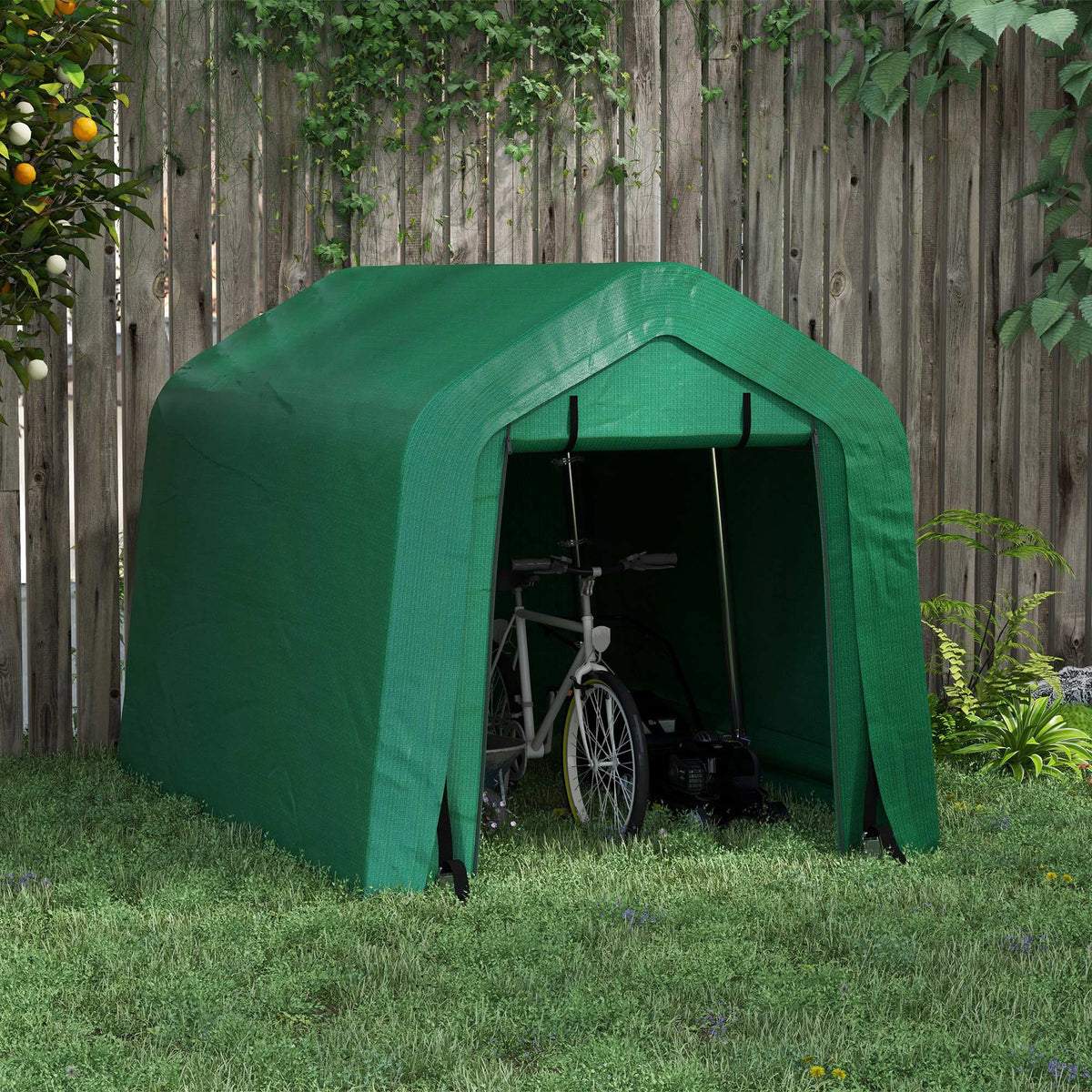 8' x 6' Carport with Sidewalls and Roll-up Door, Outdoor Storage Shelter for Motorcycle and Car, Grey – view 14