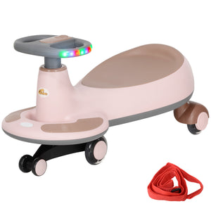 Qaba Kids Wiggle Car w/ Parent Traction Rope, Music, Light