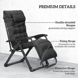 Folding Garden Chair, Reclining Zero Gravity Chair, Sun Lounger with Cushion and Headrest, Black