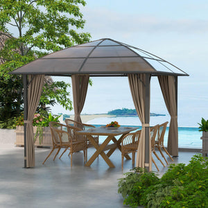 10' x 10' Outdoor Hardtop Gazebo Canopy with UV60+ Polycarbonate Roof, Steel Frame, Central Hook, Curtains – view 7