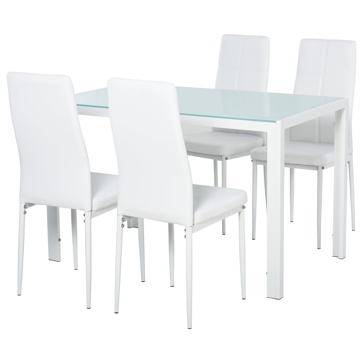 5-Piece Rectangular Glass Kitchen Table and Chairs with Metal Frame and Faux Leather Upholstery for Dining – view 4
