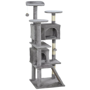 54" Cat Tree, Multi-Level Cat Tower with Scratching Posts, Cat Condos, Bed, Platforms, Ramp, Toy Ball, Beige – view 29