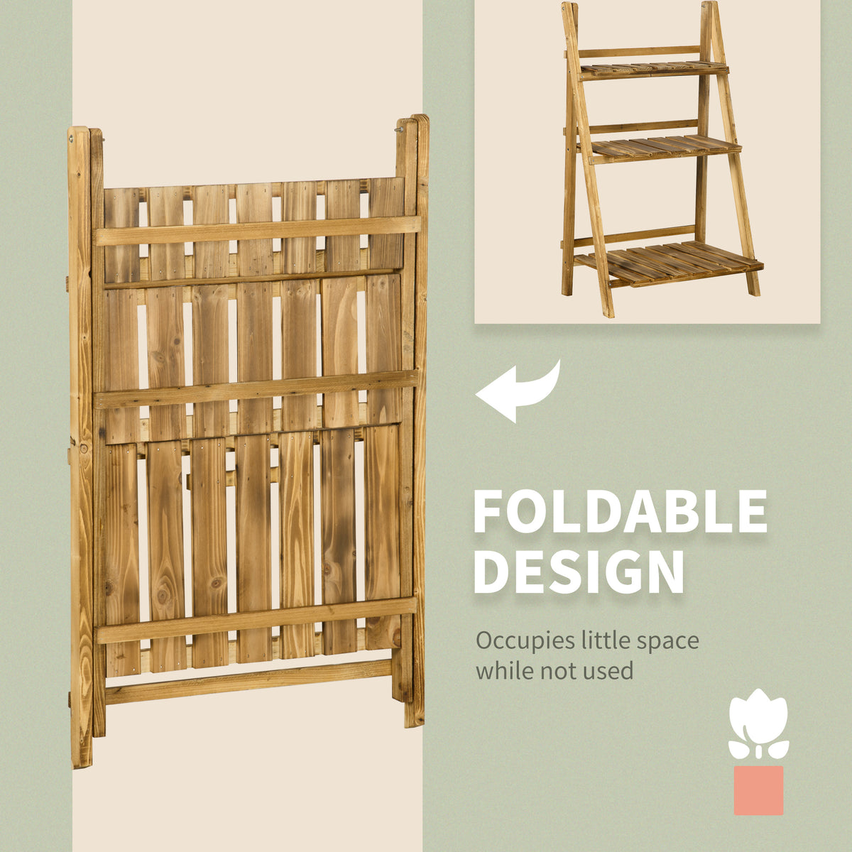 Outdoor Plant Stand, Foldable Flower Stand 3-Tier Wooden Plant Shelf for Garden Indoor Outdoor, 24" x 14" x 37"