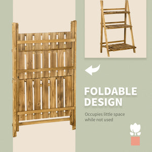 Outdoor Plant Stand, Foldable Flower Stand 3-Tier Wooden Plant Shelf for Garden Indoor Outdoor, 24" x 14" x 37"