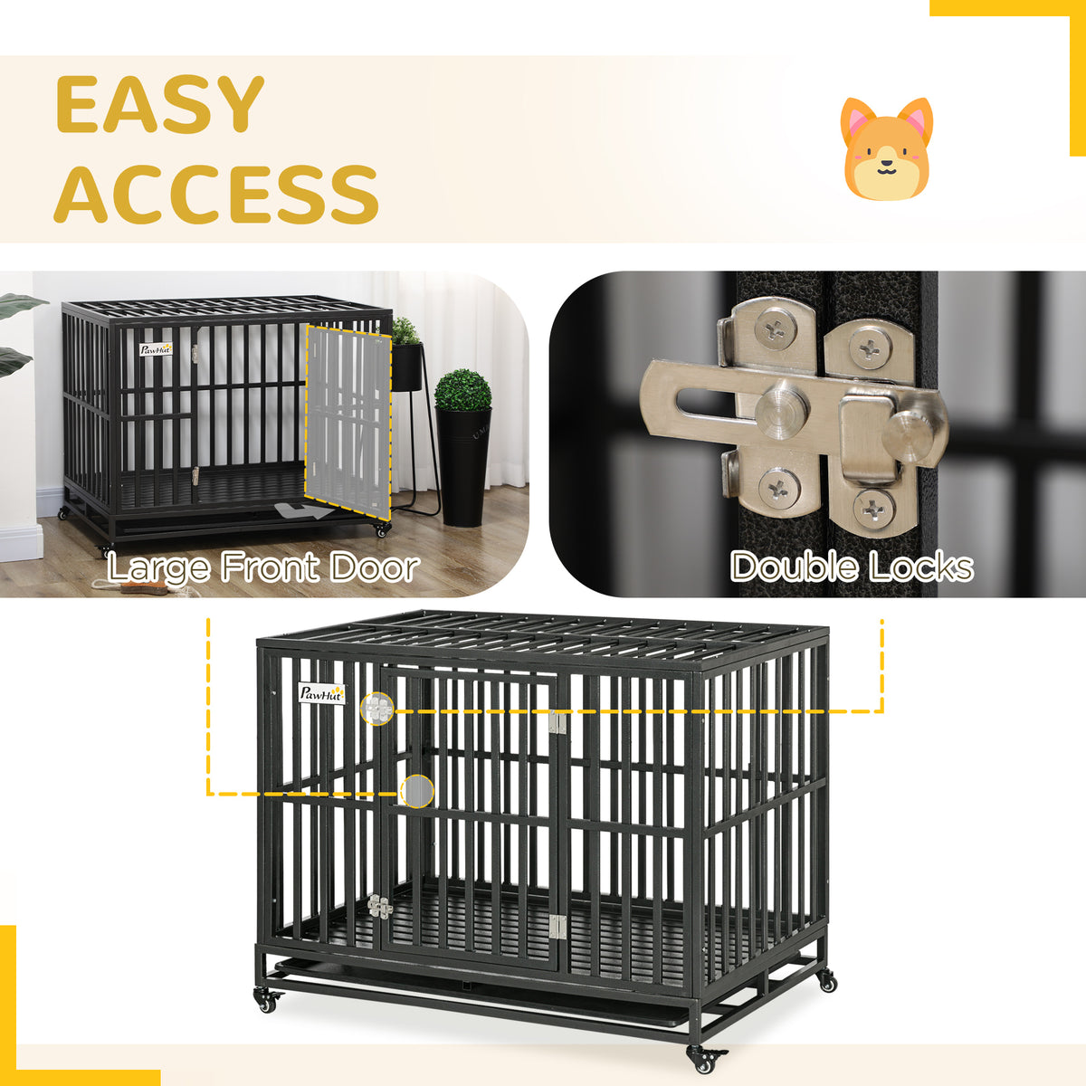 41" Heavy Duty Steel Dog Crate Kennel Pet Cage with Wheels for Convenient Access Anti-Pinching Floor, Black – view 12