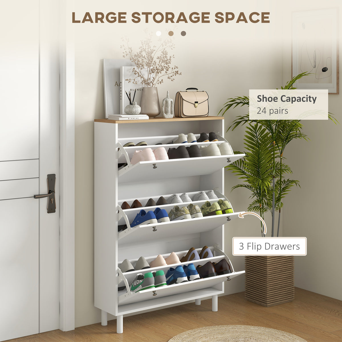 Shoe Storage with 3 Flip Drawers and Adjustable Shelves – view 17