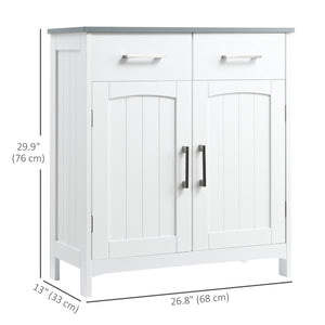 Freestanding Bathroom Cabinet, Storage Cupboard with 2 Drawers, Double Doors, Adjustable Shelf, White