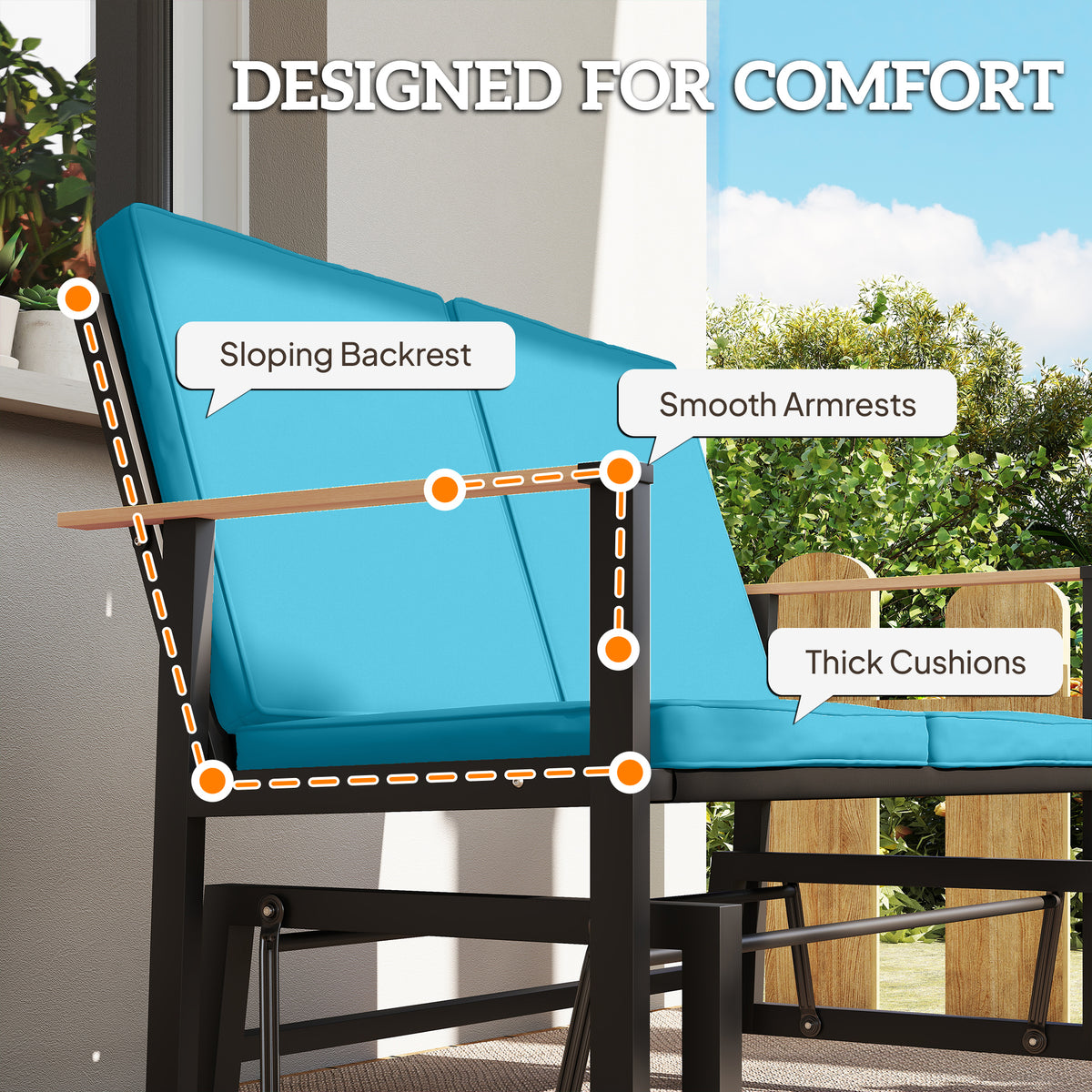 Outdoor Glider Bench for 2 Person, Patio Glider Loveseat with Thick Cushions for Garden Balcony Porch – view 19