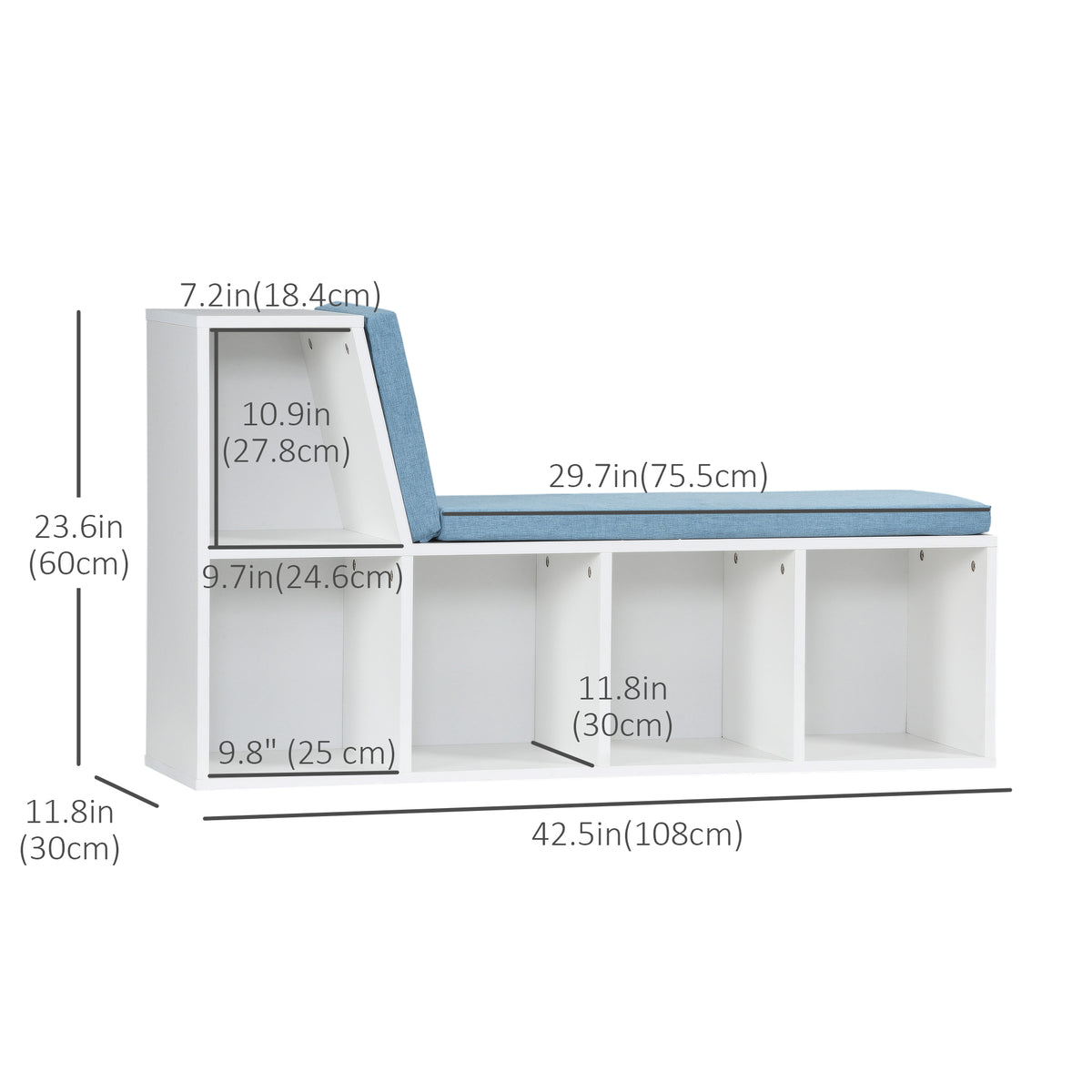 Multi-Purpose Bookshelf with 5 Cubes, 5-Cubby Bookcase with Cushioned Reading Nook and Storage Shelves, Blue – view 2