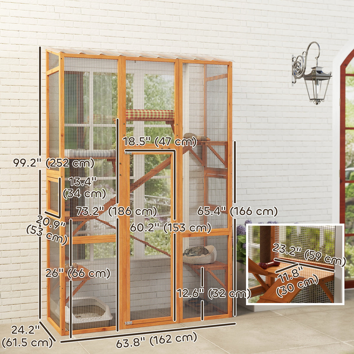Large Outdoor Catio with 6 Jumping Platforms, Scratching Post, 2 Ramps, Waterproof Roof, Grey – view 9