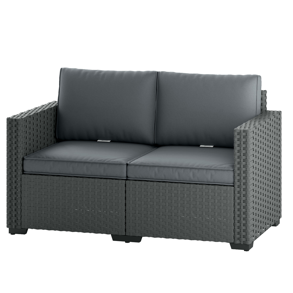 2 Seater Outdoor Couch Patio Sofa with Deep Seat, Cushions, Wide Armrests for Garden, Balcony, Porch, Dark Grey