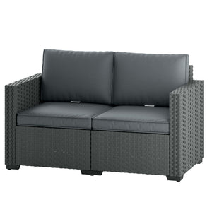 2 Seater Outdoor Couch Patio Sofa with Deep Seat, Cushions, Wide Armrests for Garden, Balcony, Porch, Dark Grey