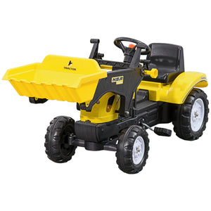 Aosom Ride on Tractor for Kids, Pedal Construction Car with Front Loader Digger for 3 Years Old, Yellow