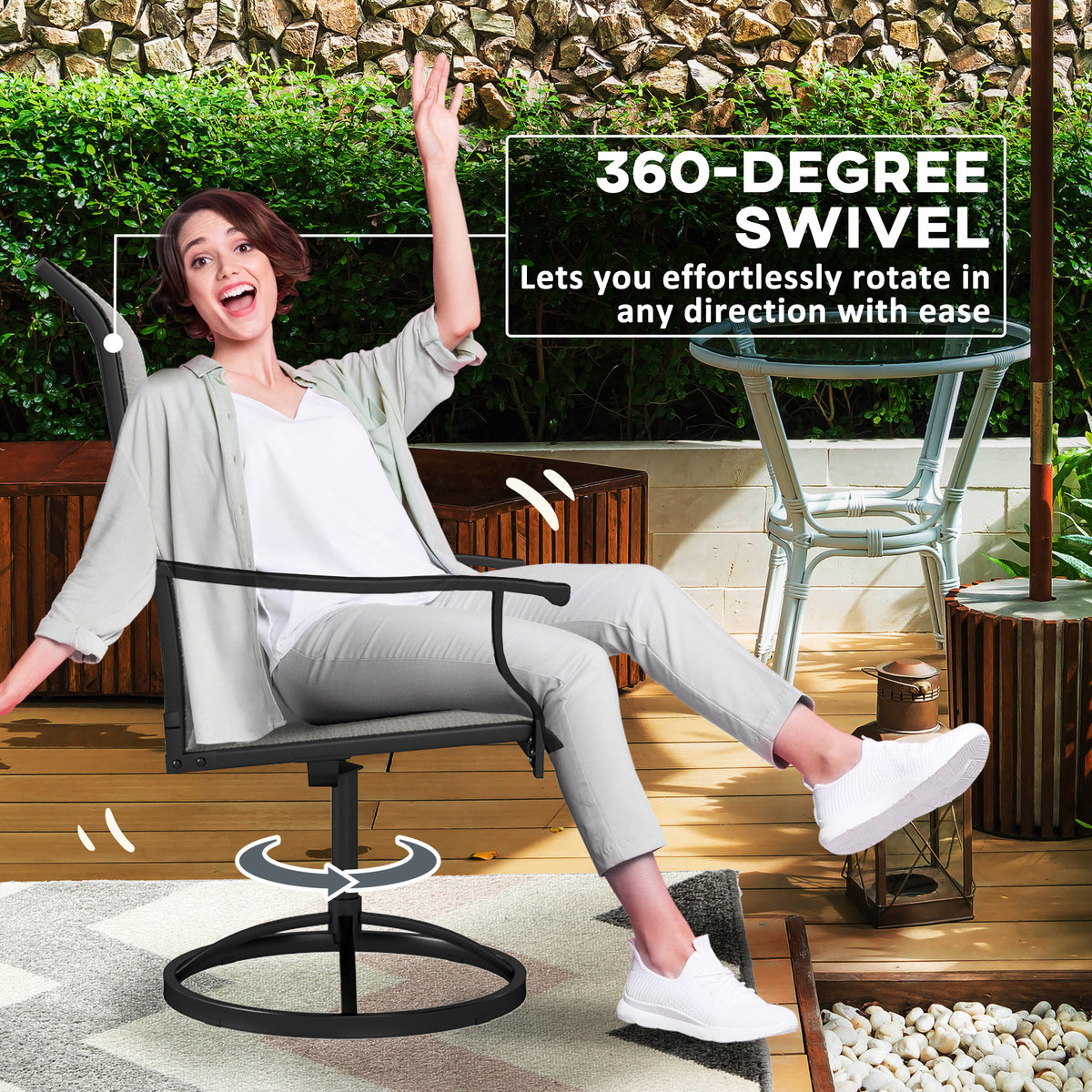 Outdoor Swivel Dining Chairs Set of 2, High Back Swivel Chairs with All Weather Mesh for Deck, Backyard – view 17