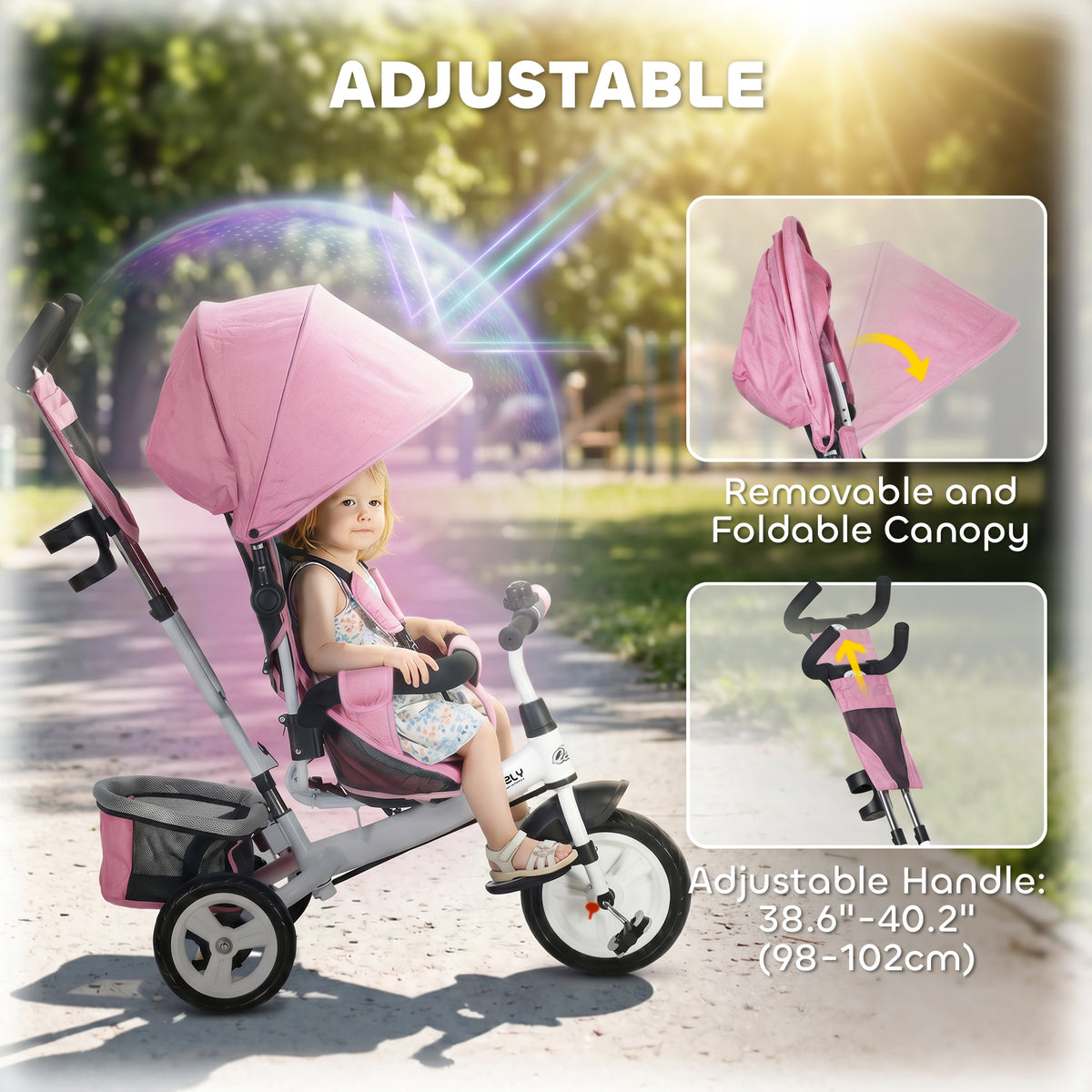 Qaba 6 in 1 Tricycle for Toddler 1-5 Years with Parent-Push Handle, Dark