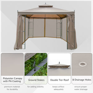 10' x 10' Steel Outdoor Patio Gazebo Canopy with Removable Mesh Curtains, Display Shelves, & Steel Frame – view 10