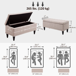 Storage Ottoman, Linen Fabric End of Bed Bench with Soft Close Lid – view 6