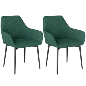 Dining Chairs Set of 2, Linen Upholstery Accent Chair with Back, Armrest, Metal Legs, Dark Grey – view 29