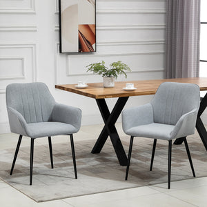 Dining Chairs Set of 2, Linen Upholstery Accent Chair with Back, Armrest, Metal Legs, Dark Grey – view 14
