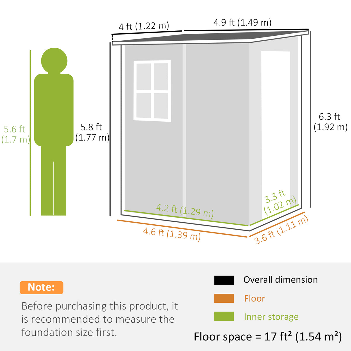 4'x5' Garden Storage Shed, Lean to Shed, Lockable Garden Tool Storage House with Window, Vent, Dark Grey – view 2