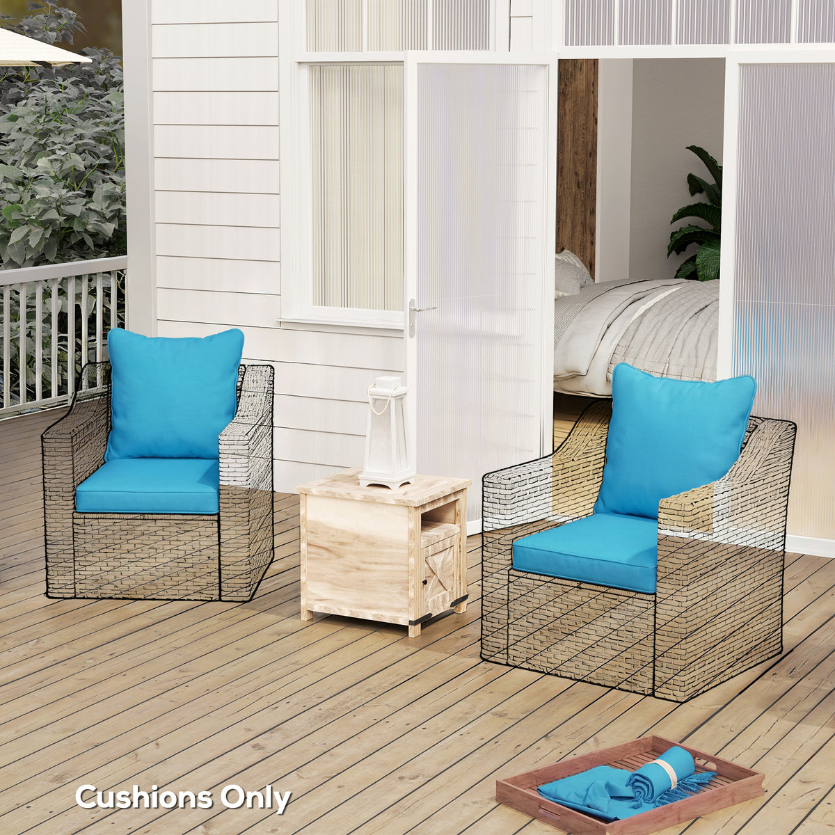 Seat Cushion Back Pillows Replacement Set of 2, Patio Chair Cushions Set for Indoor Outdoor, Blue – view 42