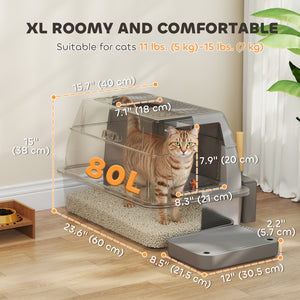 XL Stainless Steel Cat Litter Box, 80L Kitty Litter Box with Front/Top Entry, Trapping Step, Scoop, for Large Big Cats