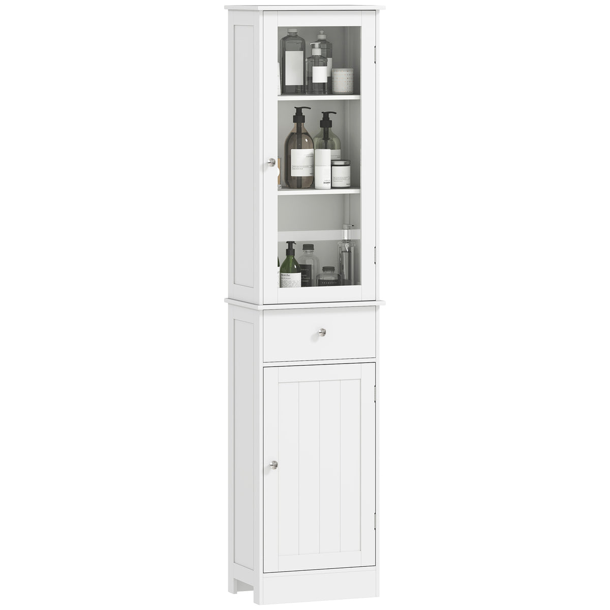 Tall Bathroom Cabinet, Bathroom Storage Cabinet with Drawers, 2 Doors and Adjustable Shelves, White