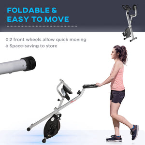 Soozier Foldable Indoor Stationary Bike with 8 Levels of Magnetic Resistance, Exercise Bike for Cardio Workout