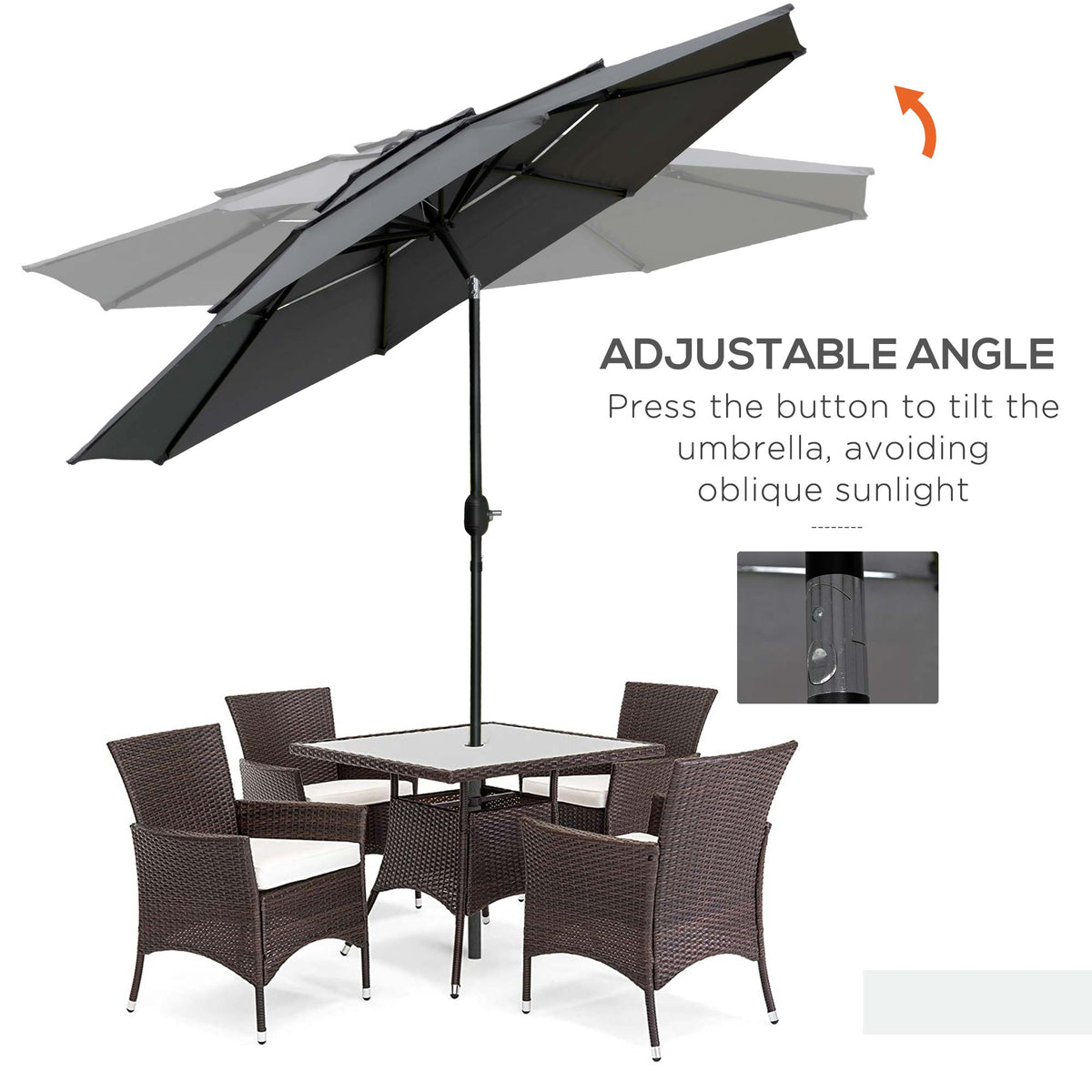 9FT 3 Tiers Patio Umbrella Outdoor Market Umbrella with Crank, Push Button Tilt for Deck – view 10