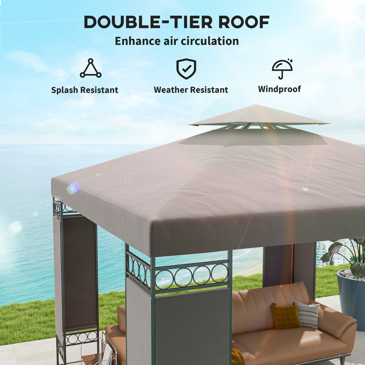 10 x 10 FT Canopy Gazebo, Double Roof Patio Gazebo with Screen Panels and Metal Frame for Deck, Backyard – view 3