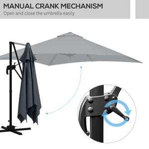 10x10ft Cantilever Umbrella Rotatable Square Market Parasol, 4 Adjustable Angle for Outdoor Backyard Patio Dark Grey