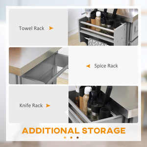 Stainless Steel Kitchen Island with Storage and Stainless Steel Top, Kitchen Trolley with Drawers – view 6