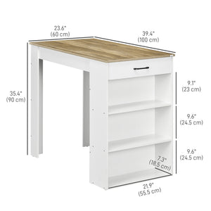 Bar Table with Drawer and 3 Storage Shelves, Bar Height Table, High Top Pub Table for Home Bar, Kitchen, Grey