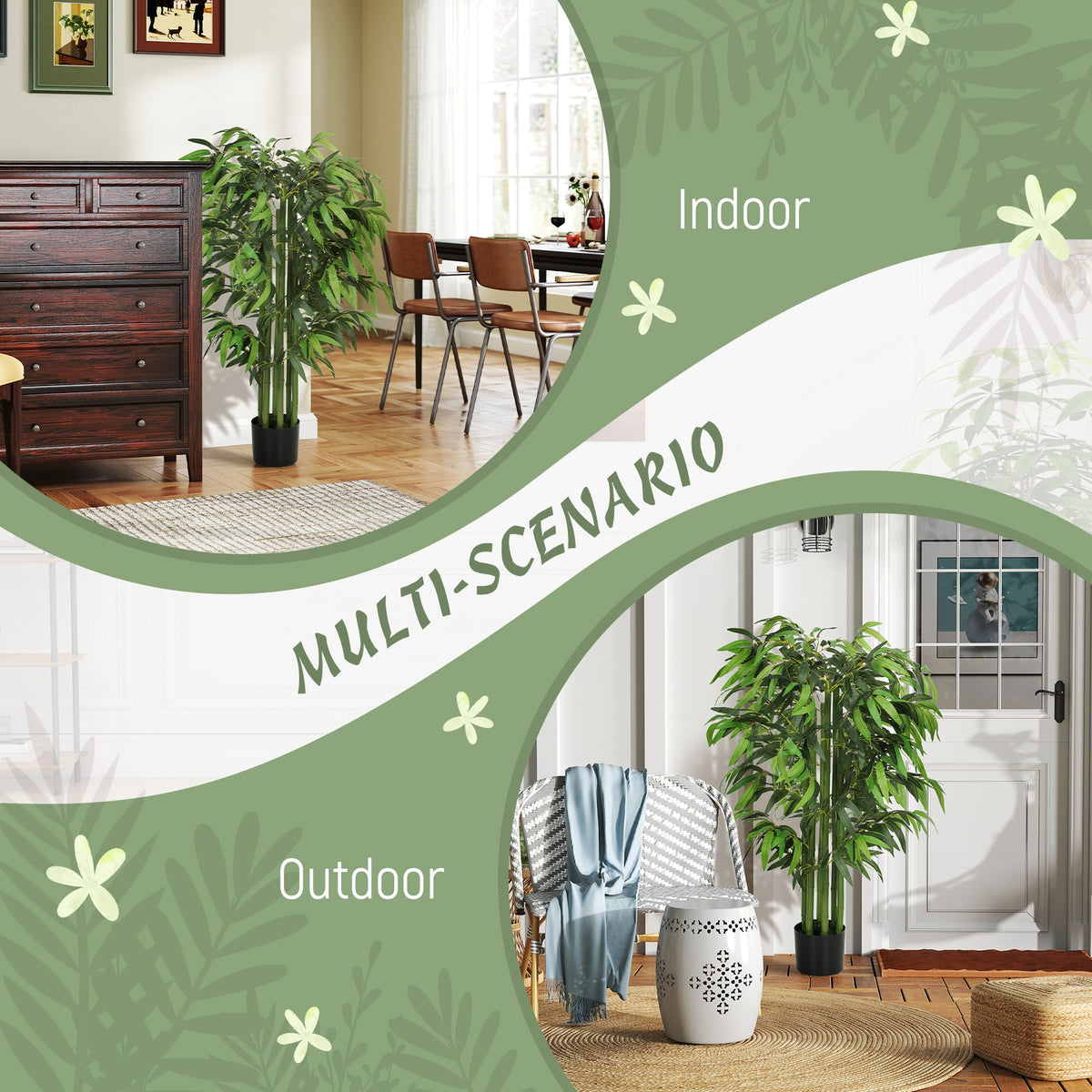 4.6FT Artificial Bamboo Tree Set of 2, Decorative Faux Plant in Nursery Pot, Faux Tree for Home Indoor Decor