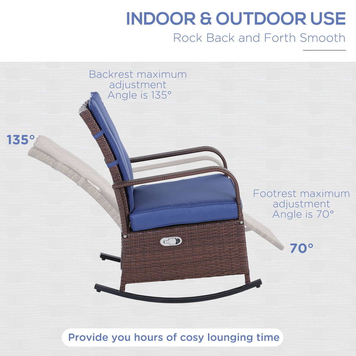 Outdoor Wicker Rocking Chair with Cushion, Patio PE Rattan Recliner Chair with Adjustable Footrest – view 4