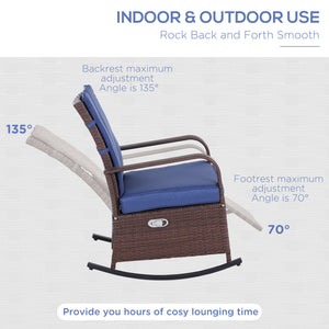 Outdoor Wicker Rocking Chair with Cushion, Patio PE Rattan Recliner Chair with Adjustable Footrest – view 4
