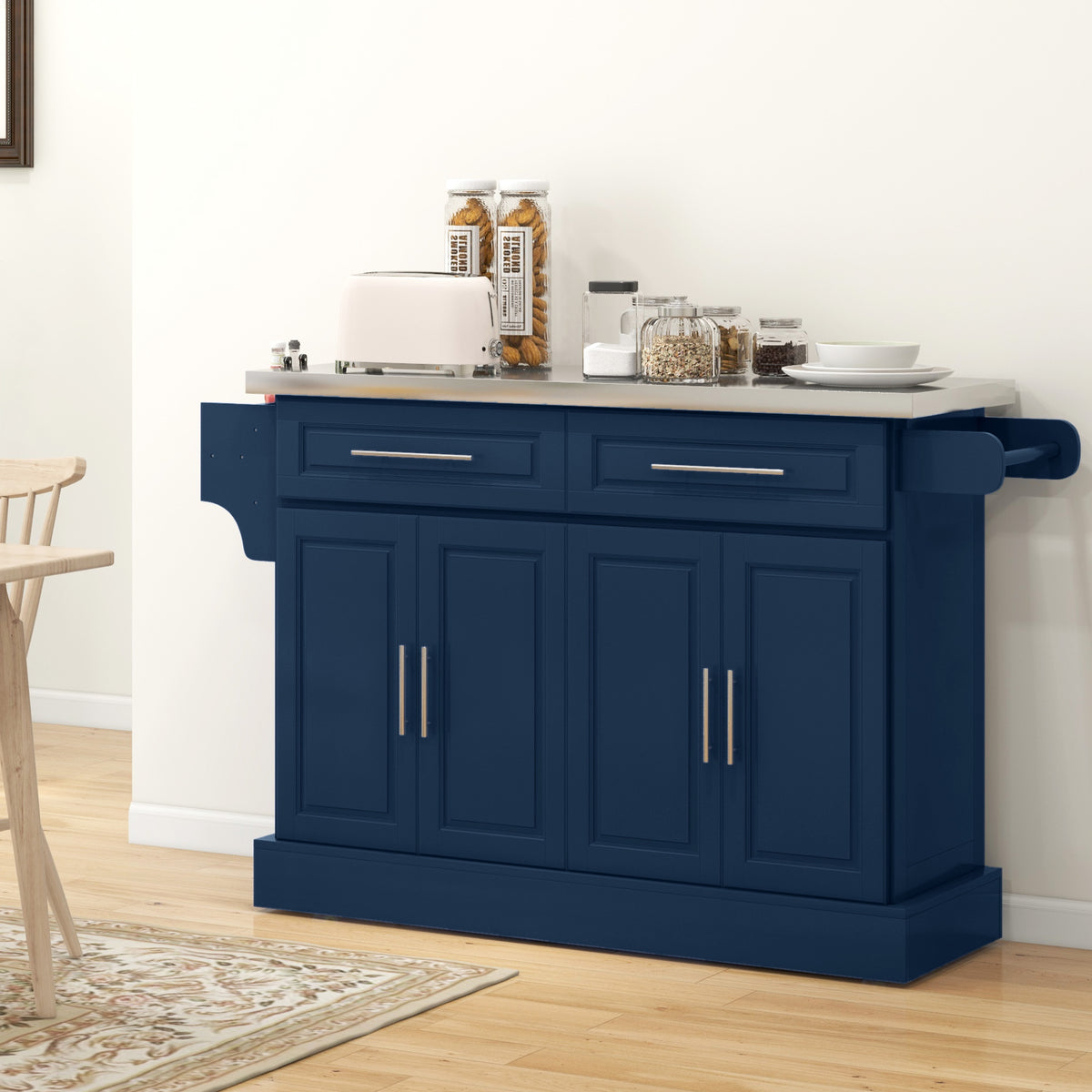 Stainless Steel Kitchen Island with Storage and Stainless Steel Top, Kitchen Trolley with Drawers – view 35