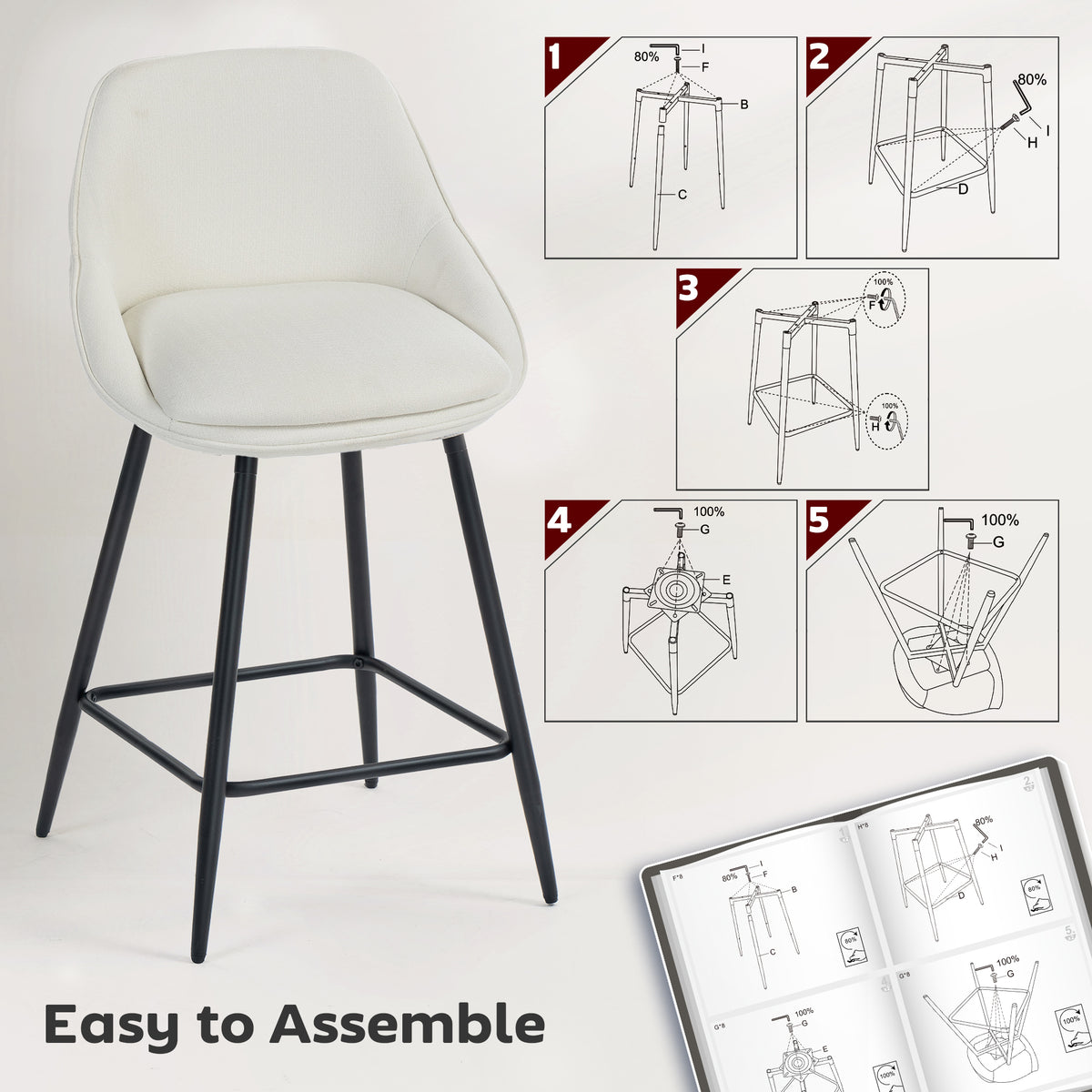 26" Counter Height Barstools Set of 2, Upholstered Swivel Bar Stools with Backrests and Armrests, Dark Grey – view 13