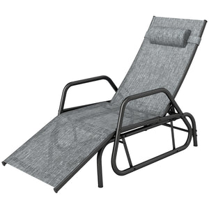 Outdoor Glider Lounge Chair, 3-Position Adjustable Tanning Chair Recliner with Headrest for Garden, Yard, Pool, Grey