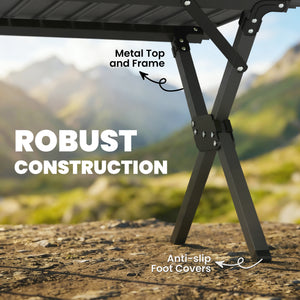 4ft Folding Camping Table, Waterproof Picnic Table with Roll Up Top, Carry Bag and Metal Frame, Black