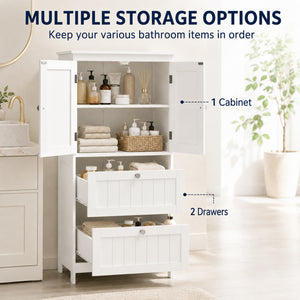 Bathroom Storage Cabinet, Narrow Bathroom Cabinet with  2 Drawers, Adjustable Shelf for Living Room, Entryway, White